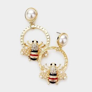 Honey Bee Pearl (faux) Rhinestone Earrings